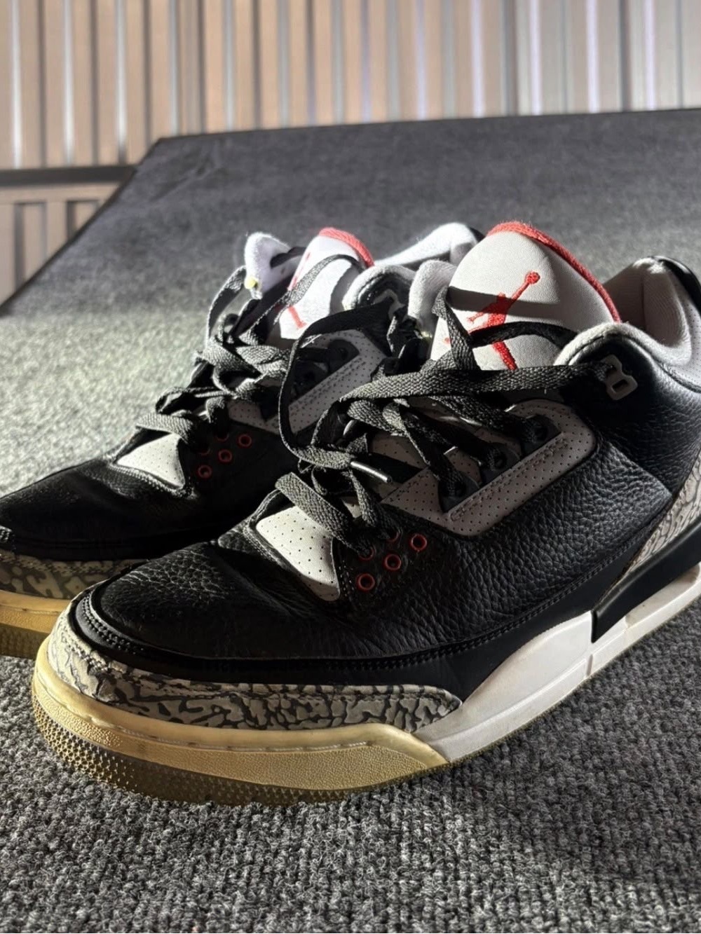 Nike Air Jordan 3 Retro Black Cement Colorblock Leather Mid Top Sneakers Size 12